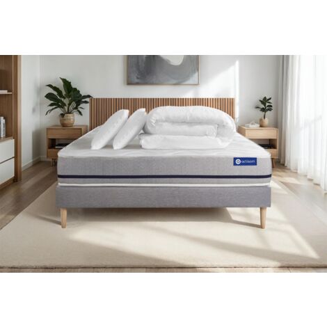 Pacchetto letto completo - Materasso 200x200cm + Box spring con doghe (kit) + 2 cuscini + Piumino - Actimemo Soft