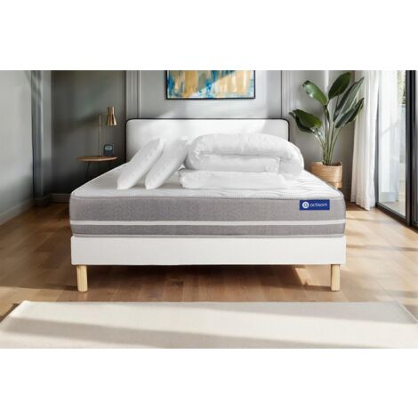 Pacchetto letto completo - Materasso 200x200cm + Box spring con doghe (kit) + 2 cuscini + Piumino - Actimemo Touch
