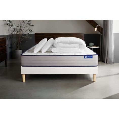 Pacchetto letto completo - Materasso 200x200cm + Box spring con doghe (kit) + 2 cuscini + Piumone - Actiflex Form