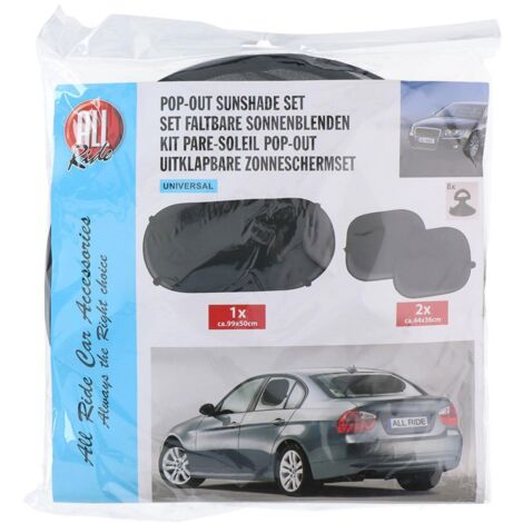 Pacchetto Parasole Pop-out per Auto, Colore Nero, 3 Pezzi. All Ride
