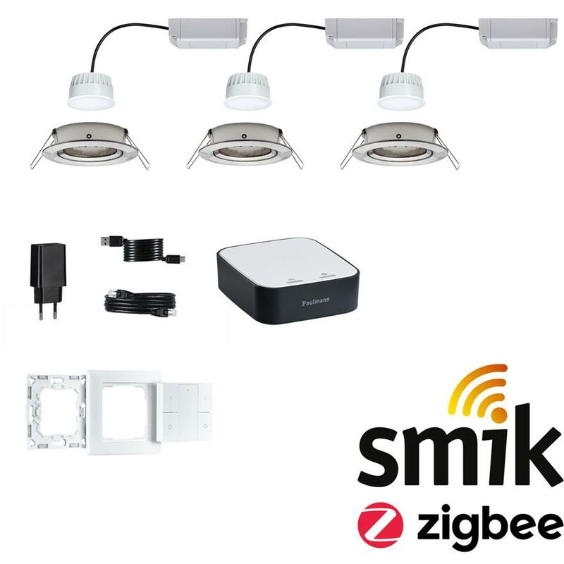 Image of Pacchetto Smart Home Smik Gateway con pulsante muro + lampaggio led nova Plus Coin Basisisset Signibile bianco Straibile bianco