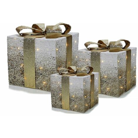 Pacchi regalo bianco e oro cubi di natale luci led per addobbi decorazioni alber - colorigenerali: Solo Pacco medio 20 cm