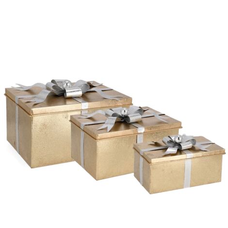 Pacchi regalo decorativi "Present" in metallo impilabili set da 3 -Argento