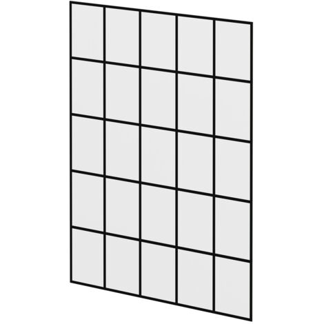 Pacco 8mm Clear with Black Printed Crittall Frame 1950mm x 1400mm Walk In Shower Glass