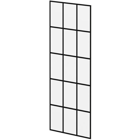 Pacco 8mm Clear with Black Printed Crittall Frame 1950mm x 700mm Walk In Shower Glass