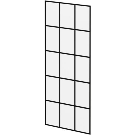Pacco 8mm Clear with Black Printed Crittall Frame 1950mm x 800mm Walk In Shower Glass