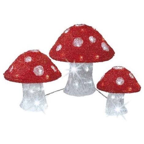 Pacco da 3 figurine di funghi in acrilico per esterno 25cm/20cm/18cm