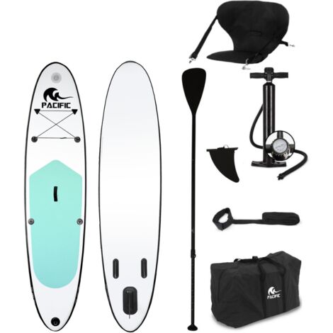 Pacific Special Edition SUP Board mit FREE SUP Chair - 305 cm - bis zu 100 kg - 6-teiliges Set- Weiß/Grün - Aufblasbar