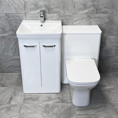 Pacific Vanity Suite Ensuite White Gloss Curved 1000mm Bathroom Sink & WC Unit, No Tap