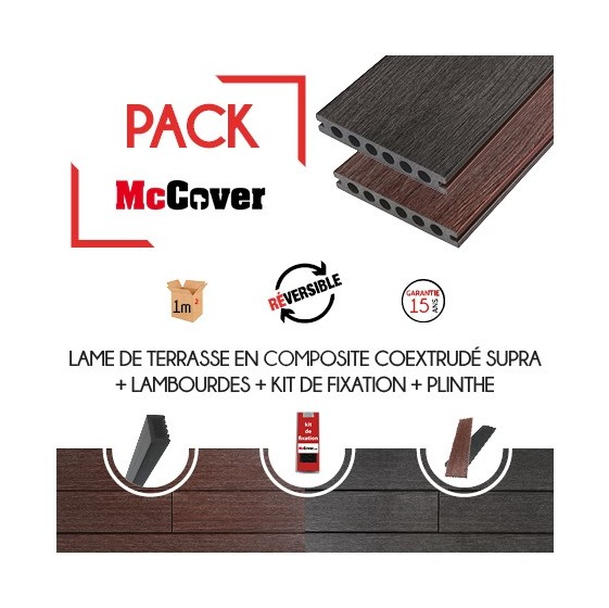 Pack 1 m² lame de terrasse composite coextrudé Supra avec accessoires (4 coloris) 3600 x 145 x 23 mm - Coloris - Acajou - Acajou