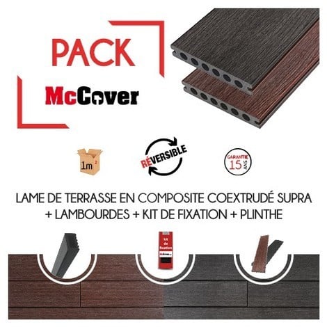 PACK 1 m² lame de terrasse composite coextrudé Supra avec ACCESSOIRES (4 coloris) 3600 x 145 x 23 mm
