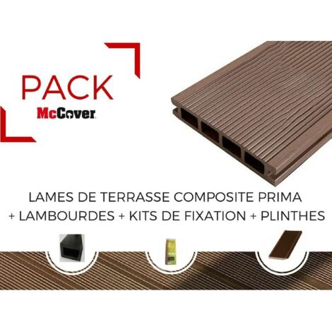 PACK 1 m² lame de terrasse composite Prima ACCESSOIRES (3 coloris) 2200mm - Coloris - Brun rouge, Epaisseur - 19 mm, Largeur - 12 cm, Longueur - 220 cm