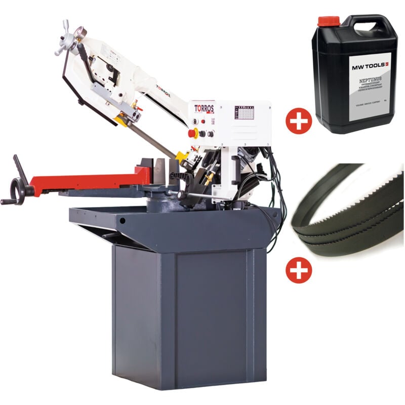 Torros - Scie à ruban pour métaux 0-60° capacité ronde 225 mm 1,11 kW 230V vitesses variables inclus 5 lames de scie et 5L d'huile de refroidissement