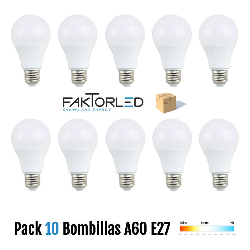 

Pack 10 bombillas a60 e27 10w 4000k blanco neutro