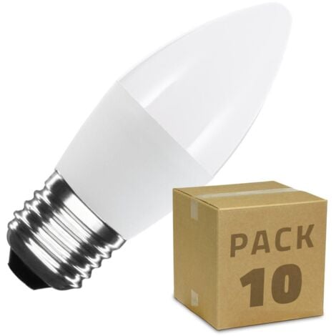 Pack Bombillas LED E27 Casquillo Gordo C37 5W (10 un) Blanco Frío 6000K - 6500K