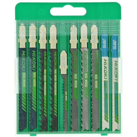 Pack 10 lames panachées bois et métal - HIKOKI - 750049 - (2 x 750021-043-044-038 1 x 750036-019) pour scie sauteuse