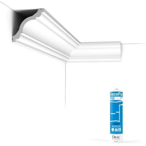Pack 10 mètres Corniches Plafond CX123 avec colle - Orac x Cimaises-et-plus - 8 x 8 x 200cm (h x p x L) - moulure décorative polymère