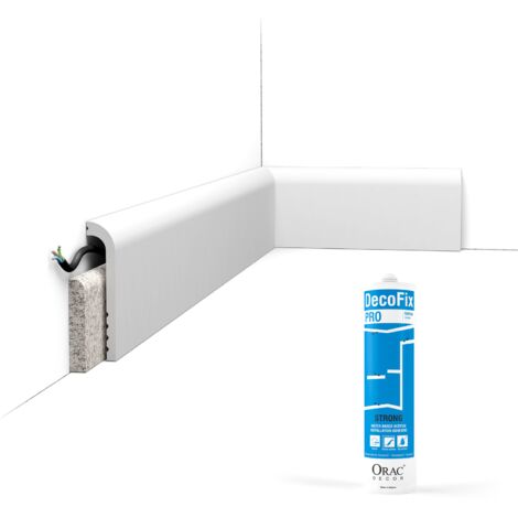 Pack 10 mètres Plinthe de rénovation SX185 avec colle - Orac x Cimaises-et-plus - 12x2,5x200cm (h x p x L) - surplinthe décorative polymère