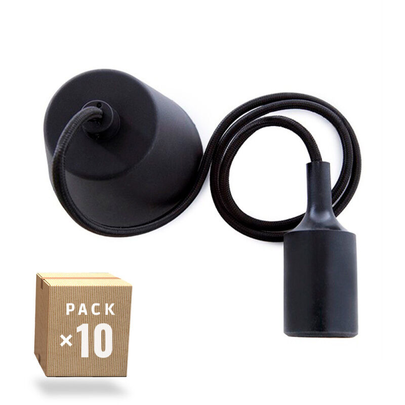 

Pack 10 Portalámparas E27 - Cable - Rosetón - Negro (HO-CAB-E27-BL-PK10-AP)