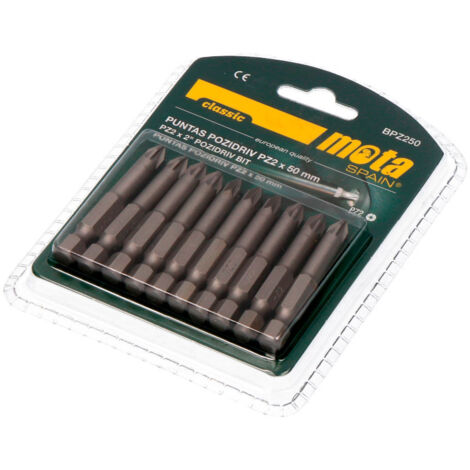Pack 10 puntas bit pz2 x 50mm 1/4 acero bpz250 mota
