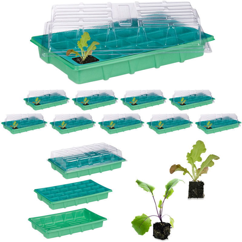 

Pack 10 Semilleros de Germinación con 24 Compartimentos para Terraza, Jardín e Interior, Verde, 38 x 24,5 cm