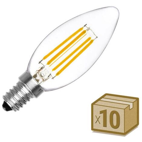 Pack 10 x Bombilla Filamento LED Vela E14 COB 4W, Blanco cálido 2700K