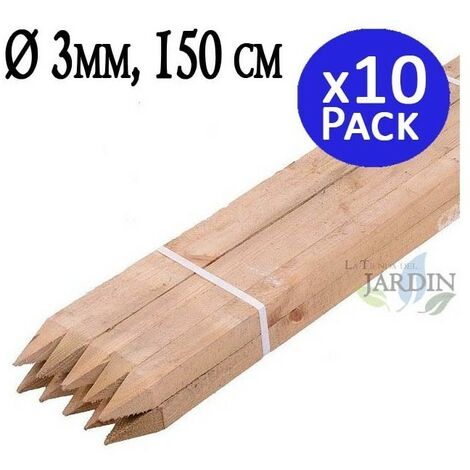 Lot 10 x Poteau en bois, Tuteur d'arbre avec pointe de 150 cm, diamètre 3 cm