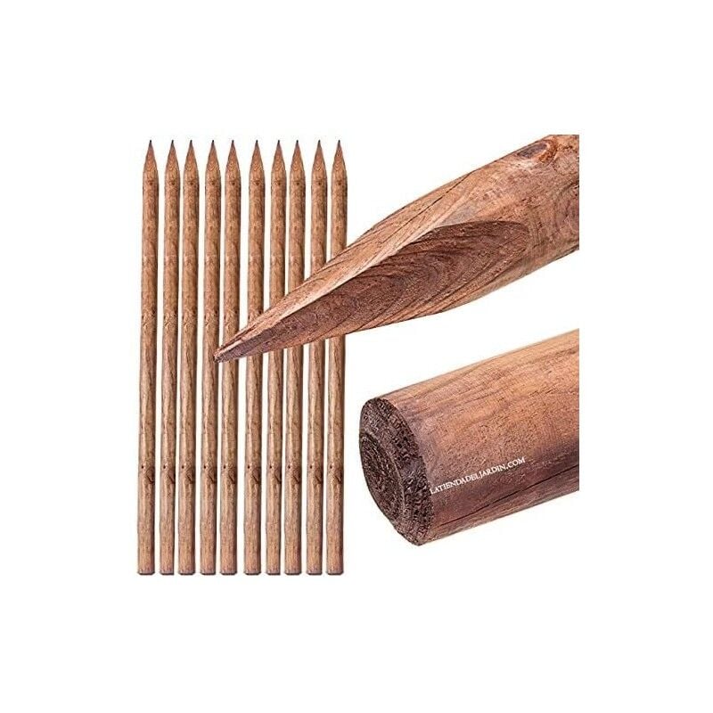 Suinga - Lot de 10 Tuteur en bois 150 cm ø 6 cm Tuteurs avec Pointe Poteaux en Bois Piquets de Fixation Piquets de Jardin