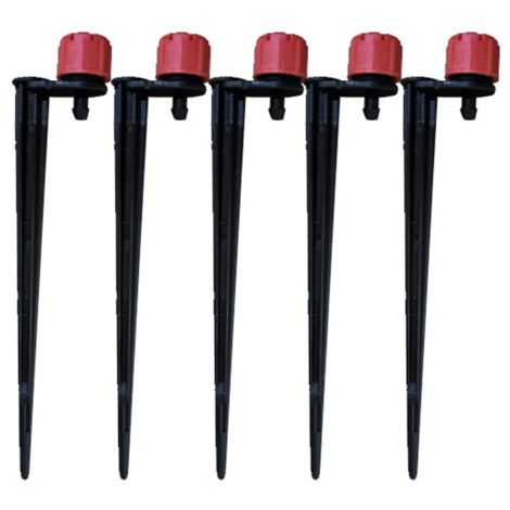 Pack 100 Gotero regulable 0 a 50 litros con estaca para riego por goteo de macetas, Aspersores regulables