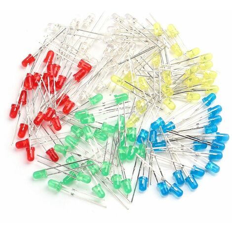 Pack 100 Led 3mm dip, Colores, 5 colores , 20 de cada color,blanco,rojo,verde,azul y amarillo