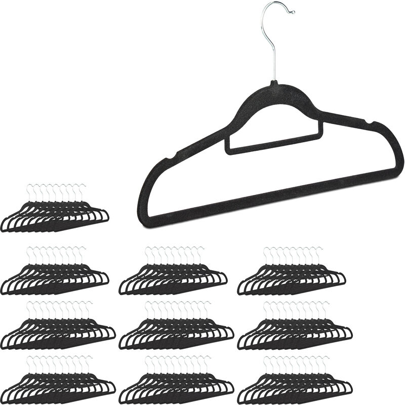 

Pack 100 Perchas Ropa Antideslizantes con Corbatero, Metal-Terciopelo, Negro, 22 x 41,5 x 0,3 cm