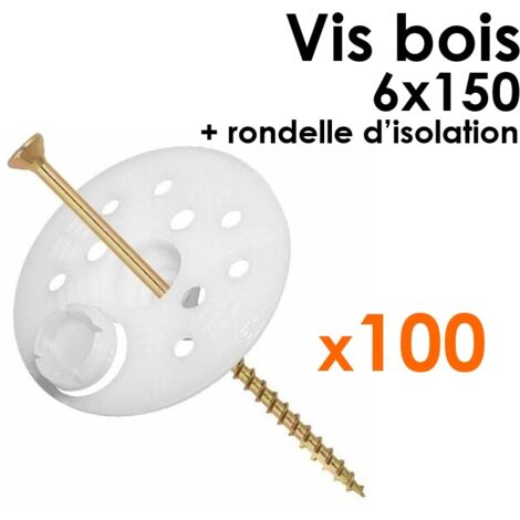 Pack 100 Rondelles d'isolation + 100 Vis à bois 6x150