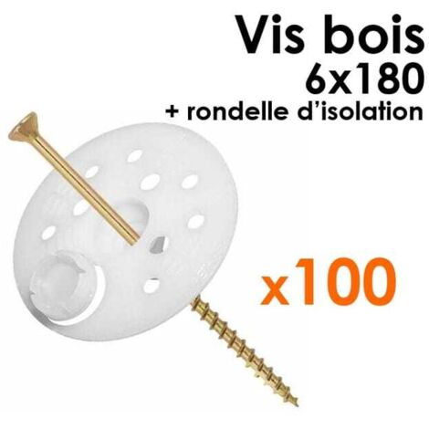 Pack 100 Rondelles d'isolation + 100 Vis à bois 6x180