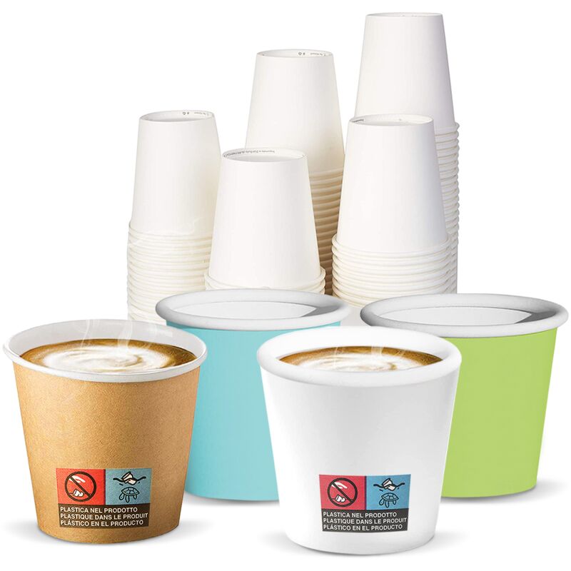 Image of Pack 1000 Bicchierini di Carta per Caffè Monouso 75ml Colorati Biodegradabili