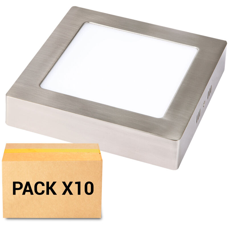 Pack 10X Plafonniers LED 6W 3000K Carré Nickel