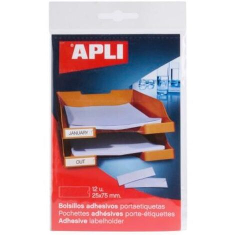 PACK 12 BOLSILLOS ETIQ. APLI ADH. TRANSP. 25X75MM