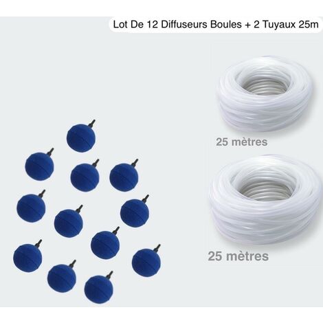 Pack 12 Diffuseurs D'air, Boule 5 cm + 2 Tuyaux De 25m, Aération Bassin