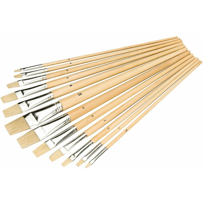 Silverline Artists Paint Brush Set 12pce - Flat Tips