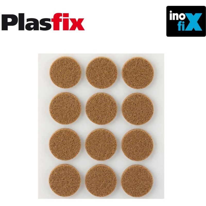 Packung mit 12 selbstklebenden synthetischen braunen Filzen Ø22 mm Plasfix Inofix