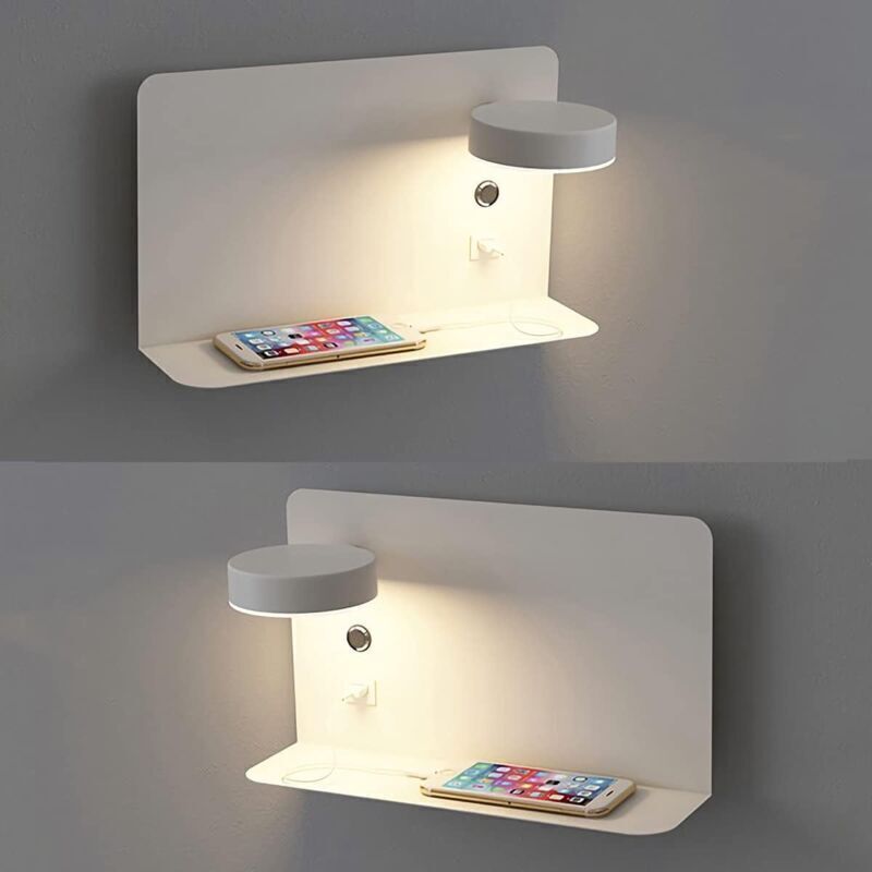 Pack 12W Adjustable LED Wall Lights with USB Charging, 3 Color Temperatures, 330° Rotation, Modern Wall Lamp with Indoor Switch, White Reading Lamps
