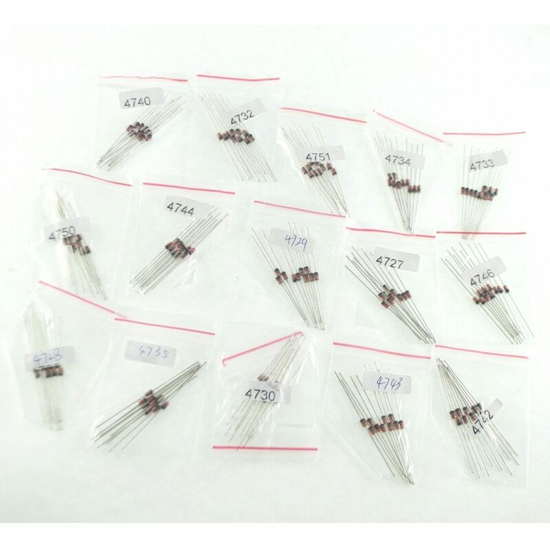 

Pack 150 Diodos - 15 modelos diferentes, 10 de cada modelo 1N4727,1N4728,1N4729,1N4730,1N4732,1N4733