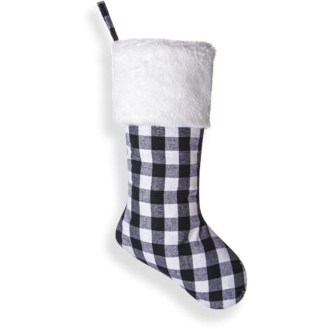 Pack 18 Inch Christmas Stockings for Hanging Fireplace Fur Plaid Xmas Stockings Christmas Decoration (White and Black)