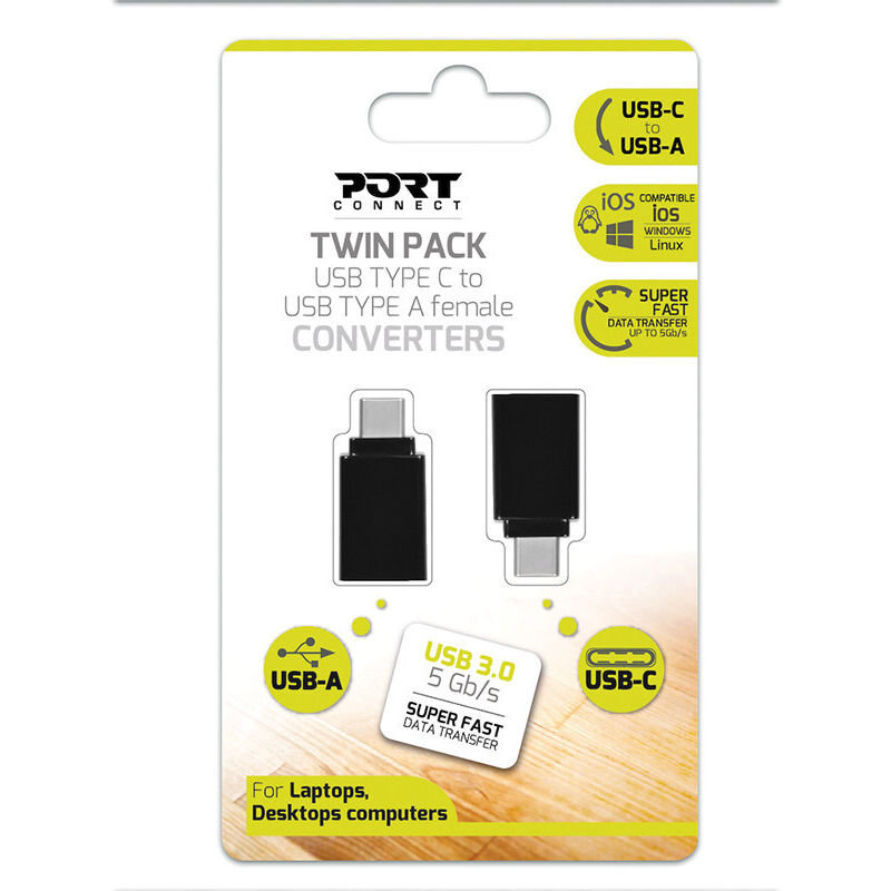 Pack 2 Adaptateurs usb Type c vers usb Type a Port Noir