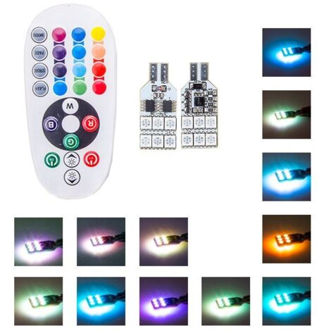 Pack 2 Ampoules 12 LED RGB - W5W controlé par télécommande