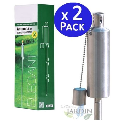 Pack 2 Antorchas de Jardin de Acero Inoxidable para Exterior, modelo Elegant 115 cm, Lámpara de aceite