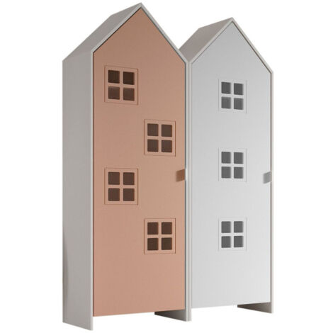 Pack - 2 Armoires Enfant "Casami Bruges" 171cm Rose & Blanc