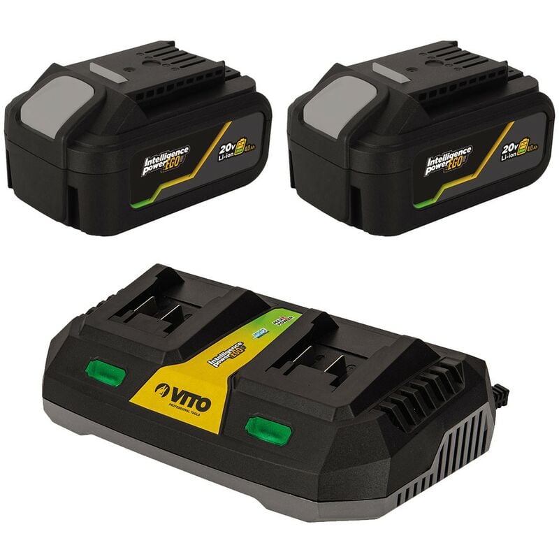 Vito - Pack 2 Batteries Lithium 20V 4.0Ah + Chargeur double Gamme sans fil ego li