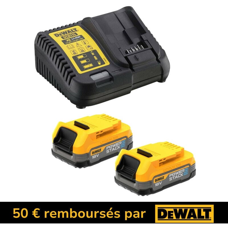 Dewalt - Pack 2 batteries + chargeur Powerstack 18V 1.7Ah - DCB115E2-QW