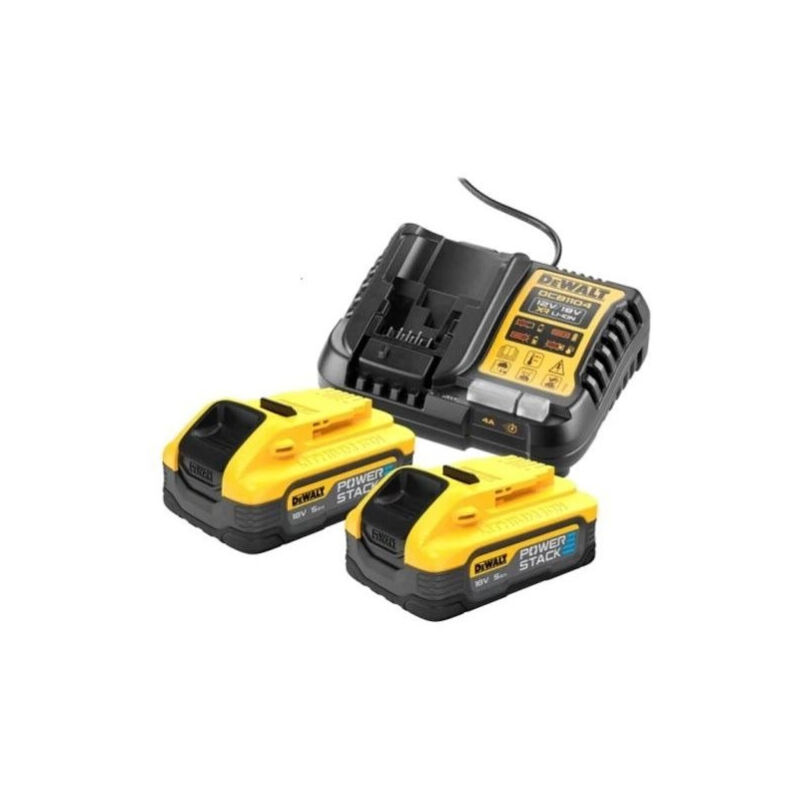 Accessoires - Set de chargeur 4A, et de 2 accumulateurs 18 v powerstack 5,0 Ah DCB1104H2 - Dewalt