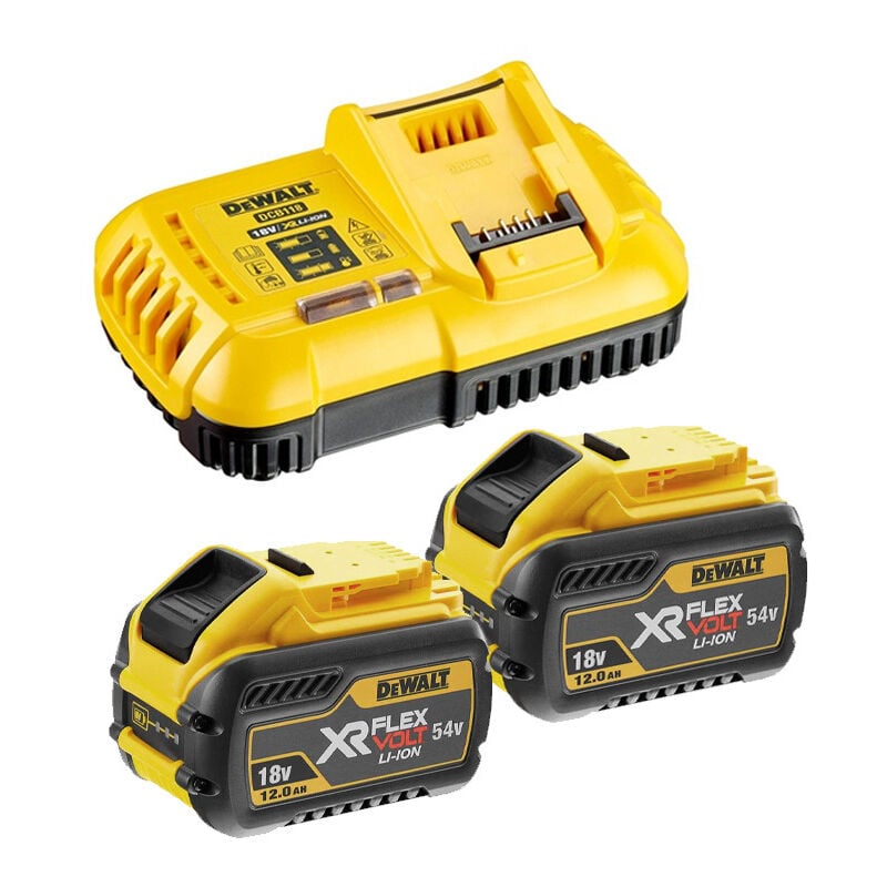 Dewalt - Pack 2 batteries XR Flexvolt 18V/54V 12Ah/4Ah Li-Ion + Chargeur - DCB118Y2-QW